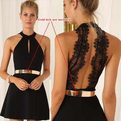 Women Black Round Neck Lace Dress Du5482