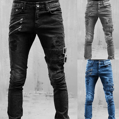 Men High Waist Designer Long Denim Jeans