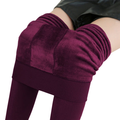 Women Warm Leggins Solid Color Velvet High Waist Stretchy Leggings
