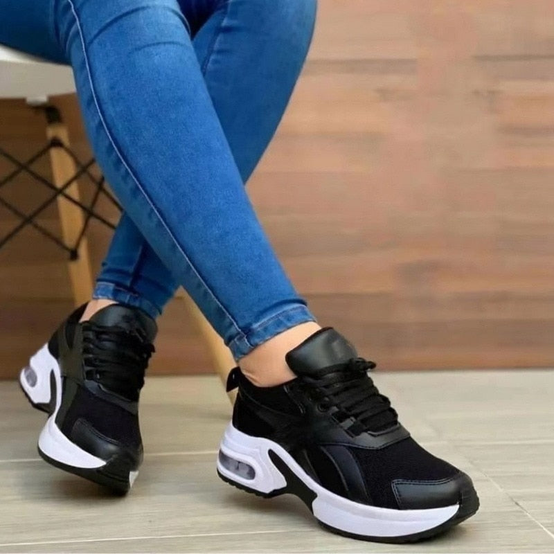 New Lace Up Wedge Platform Women Fashion Air Cushion Shoes