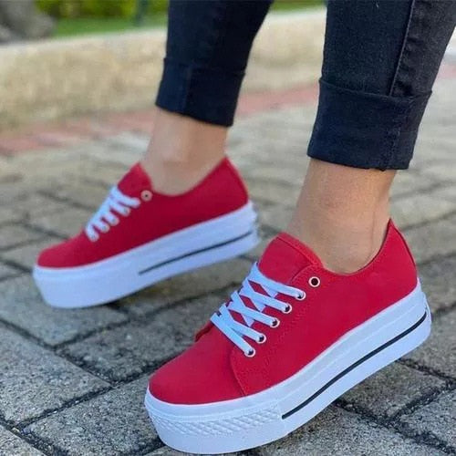 Women Canvas Summer Thick-Soled Lace up Shoes