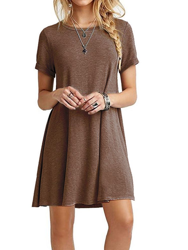 Boho Beach O-Neck Party Summer Short Sleeve Loose Mini Dress