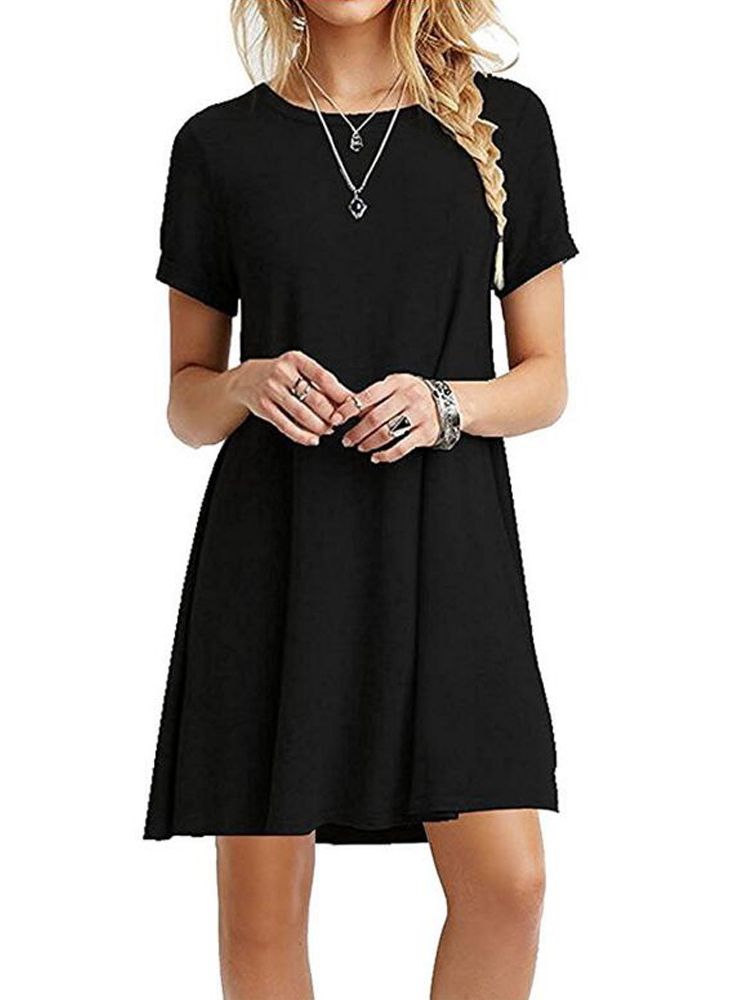 Boho Beach O-Neck Party Summer Short Sleeve Loose Mini Dress