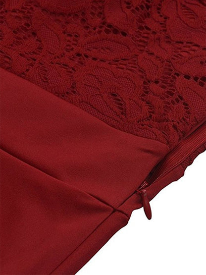 Women Elegant Lace Short Sleeve Sexy Dress
