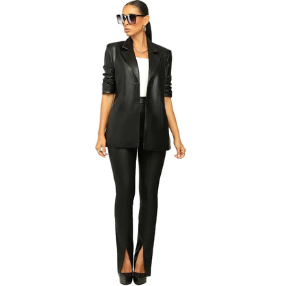 Women 2 Piece Blazer High Waist Pants Matching Set