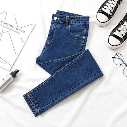Women High Waist Skinny New Fashion Elastic Thin Gray Solid Denim Pants