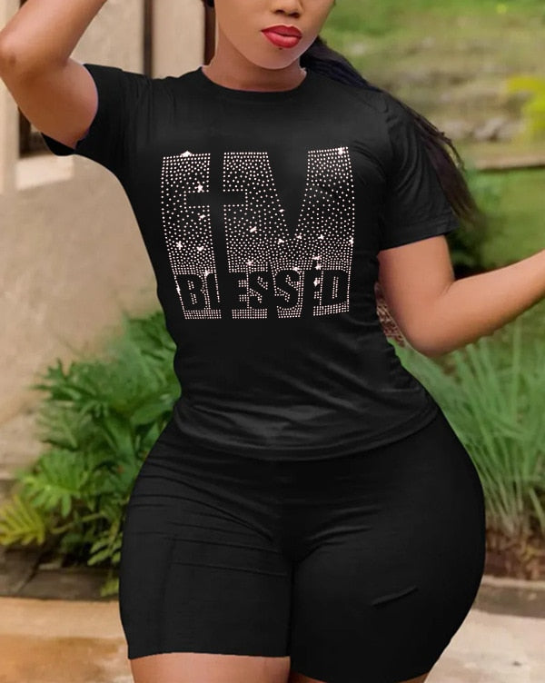 Hot Fashion Printing Diamond logo Short Set