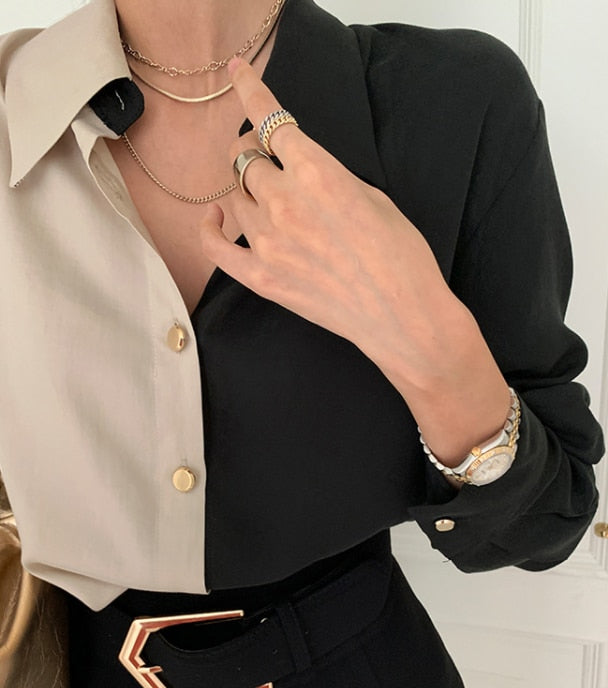 Puff Sleeve Women Office Button Turn Down Collar Shirt