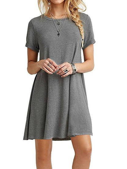 Boho Beach O-Neck Party Summer Short Sleeve Loose Mini Dress