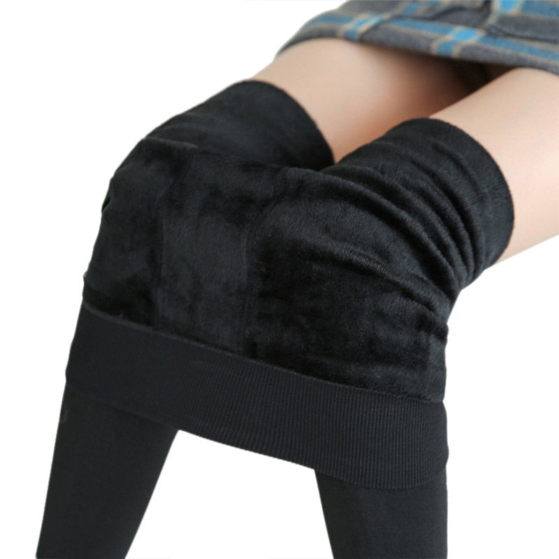 Women Warm Leggins Solid Color Velvet High Waist Stretchy Leggings