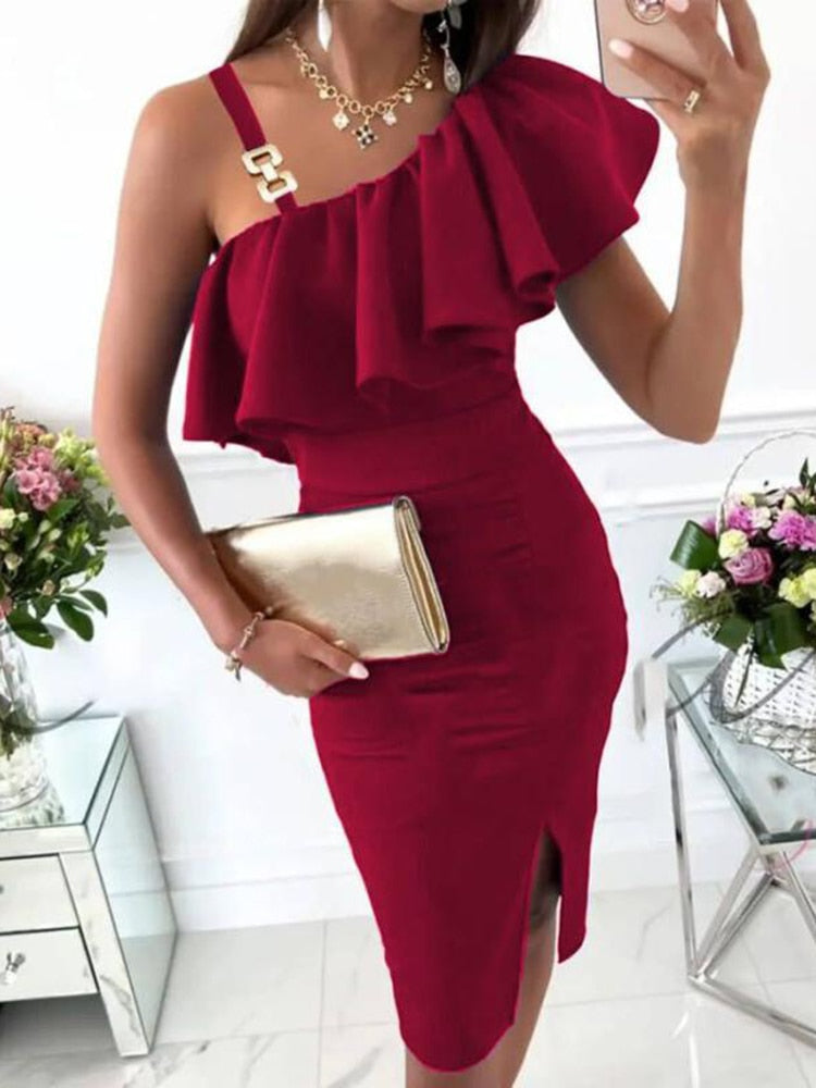 Women Off Shoulder Bodycon Pencil Solid Dress