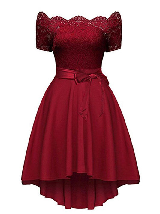 Women Elegant Lace Short Sleeve Sexy Dress