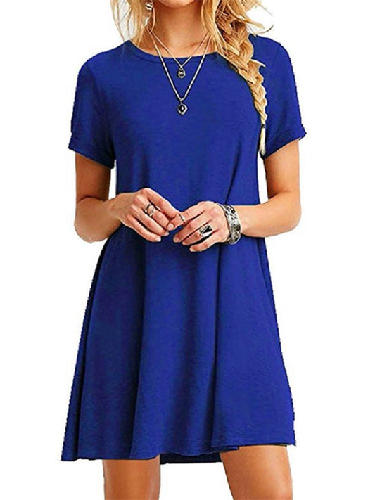 Boho Beach O-Neck Party Summer Short Sleeve Loose Mini Dress