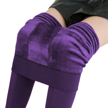 Women Warm Leggins Solid Color Velvet High Waist Stretchy Leggings