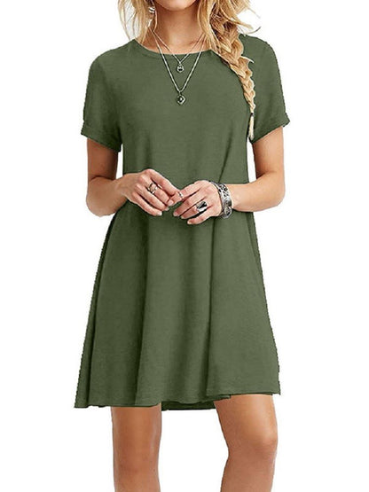Boho Beach O-Neck Party Summer Short Sleeve Loose Mini Dress