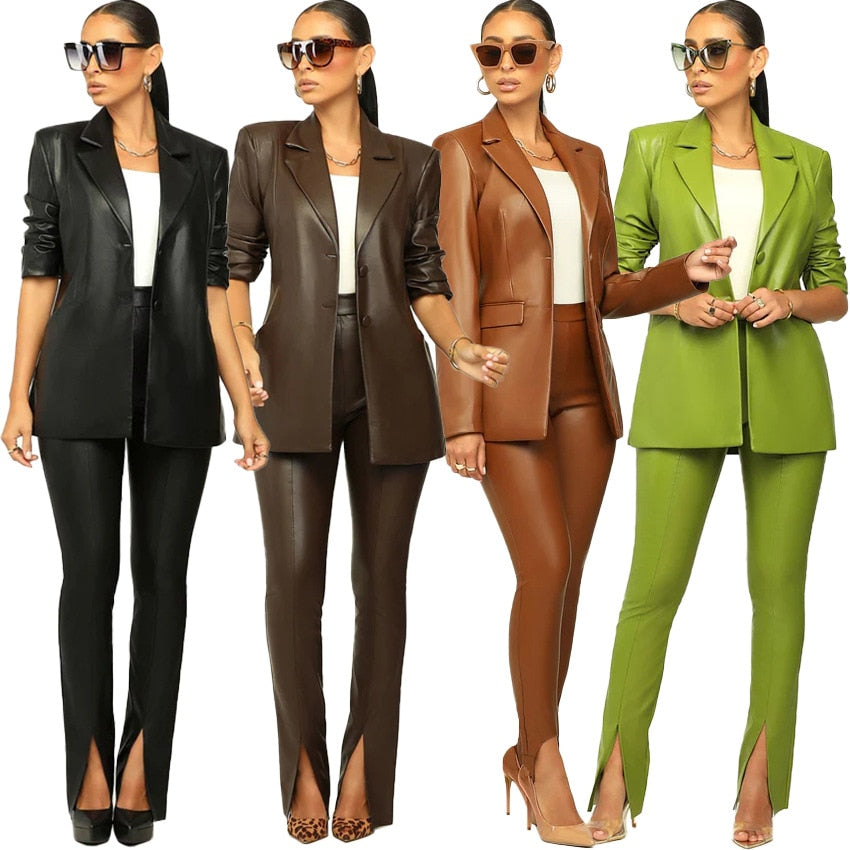 Women 2 Piece Blazer High Waist Pants Matching Set