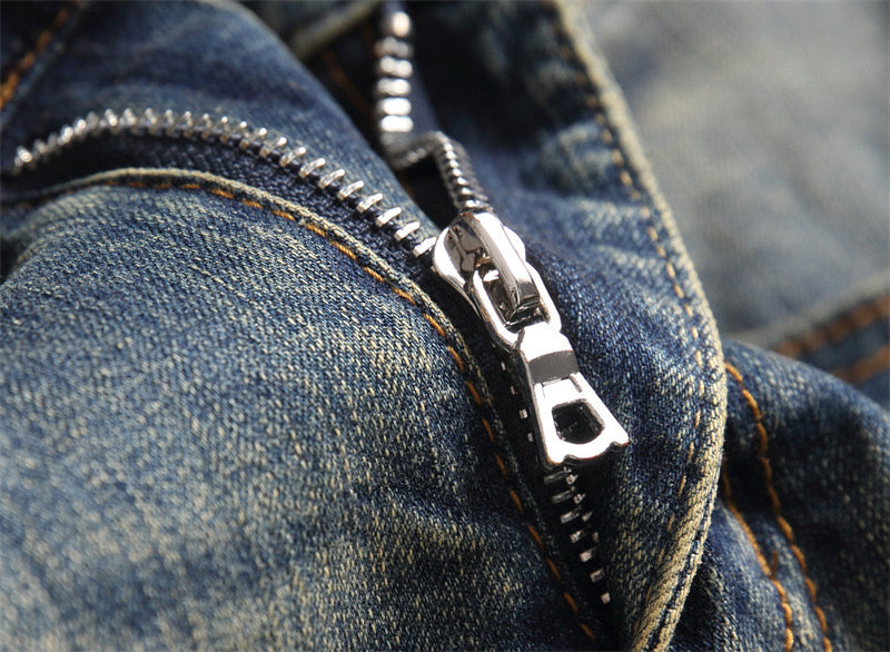 Men Hole Star Embroidered Trend Elastic Slim Graphic Jeans