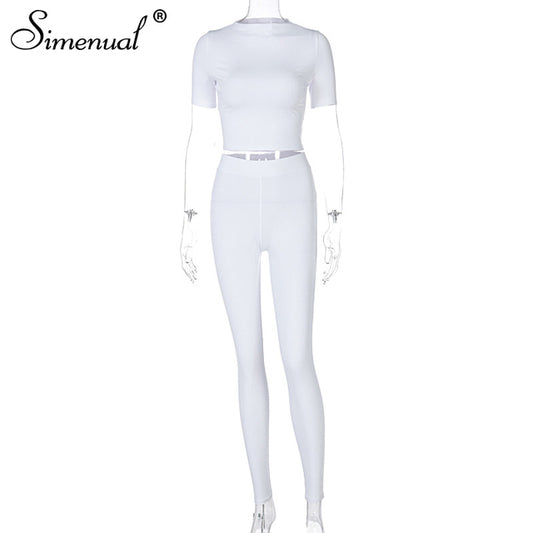 Women Solid Sporty Two Piece Lounge Short Sleeve Tee And Leggings Matching Set