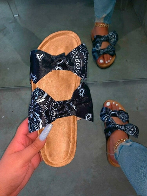 Women Open Toe Bow Style Platform Slides