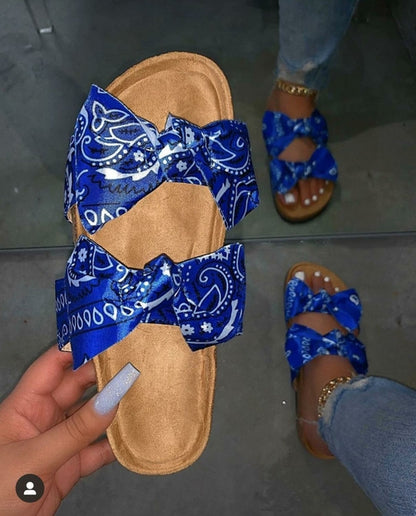 Women Open Toe Bow Style Platform Slides