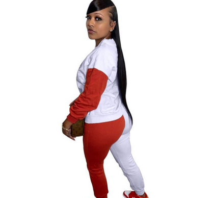 Women Casual Two Piece Letter Embroidery Stitching Sets