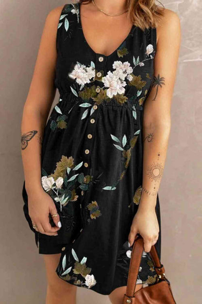 Printed Flora Sleeveless Dress with Pockets