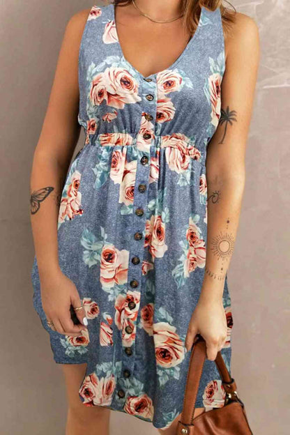 Printed Flora Sleeveless Dress with Pockets