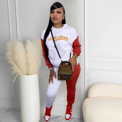 Women Casual Two Piece Letter Embroidery Stitching Sets