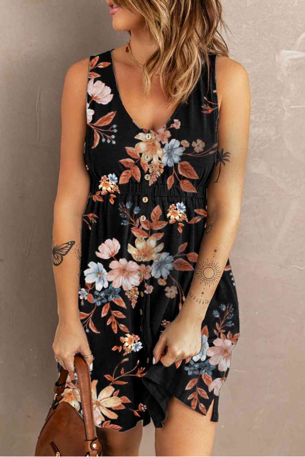 Printed Flora Sleeveless Dress with Pockets