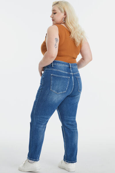 High Waist Distressed Washed Cropped Mom Jeans