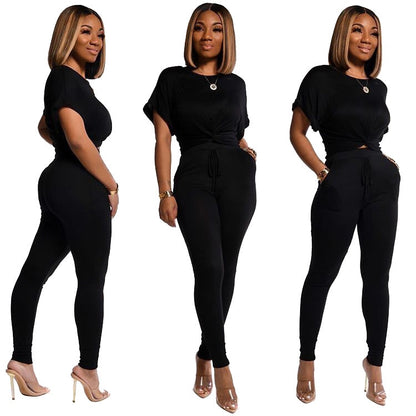 Women Two Piece Crop Top Pant Set