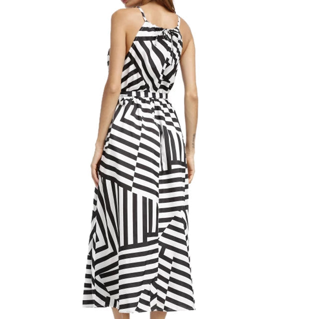 Women Sexy Boho Maxi Long Evening Striped Print Maxi Long Dress