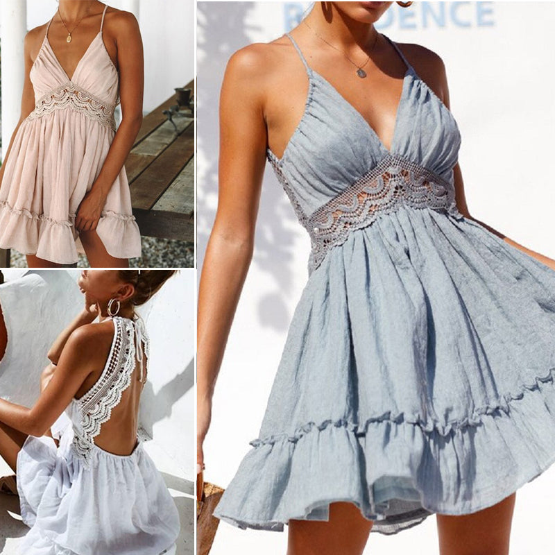 Women Casual Sleeveless V-Neck Boho Floral Dress