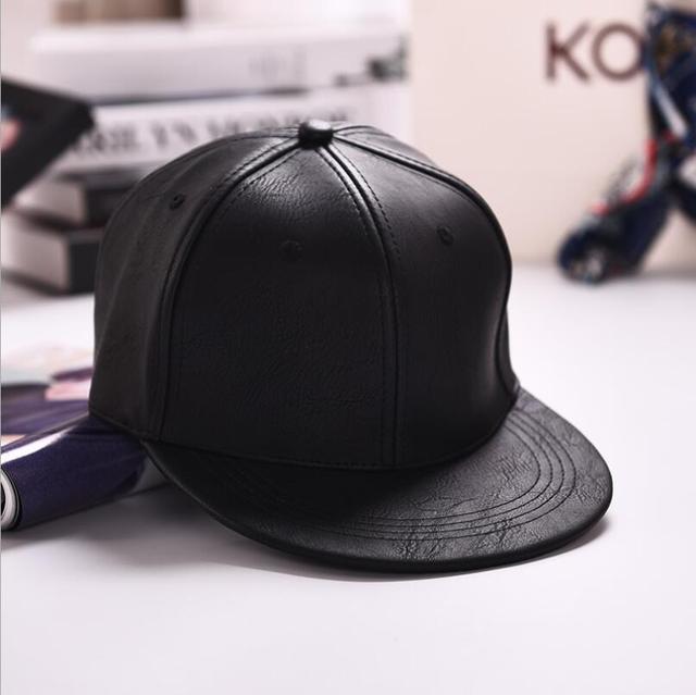 Black PU Leather Baseball SnapBack Cap