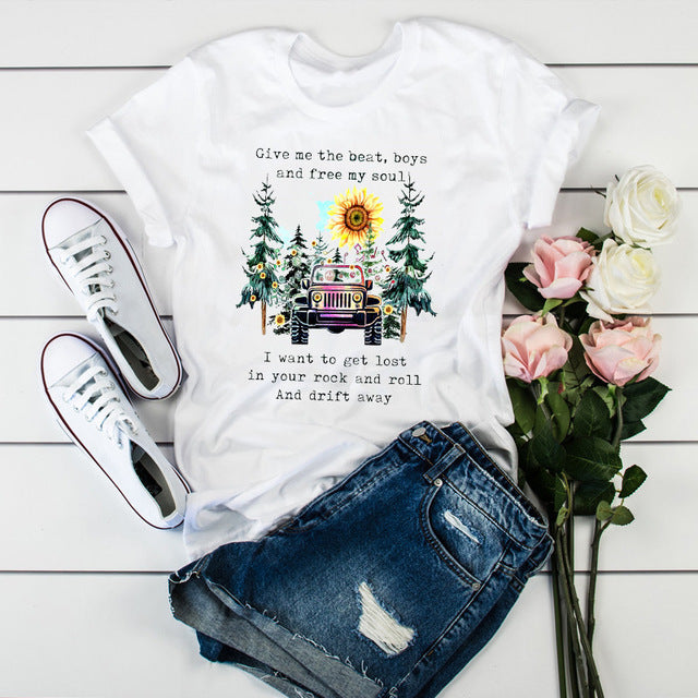 New 90 ’s Leopard Heartbeat Short Sleeve Print T-Shirt