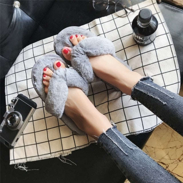 Women Home Faux Fur Warm Slippers
