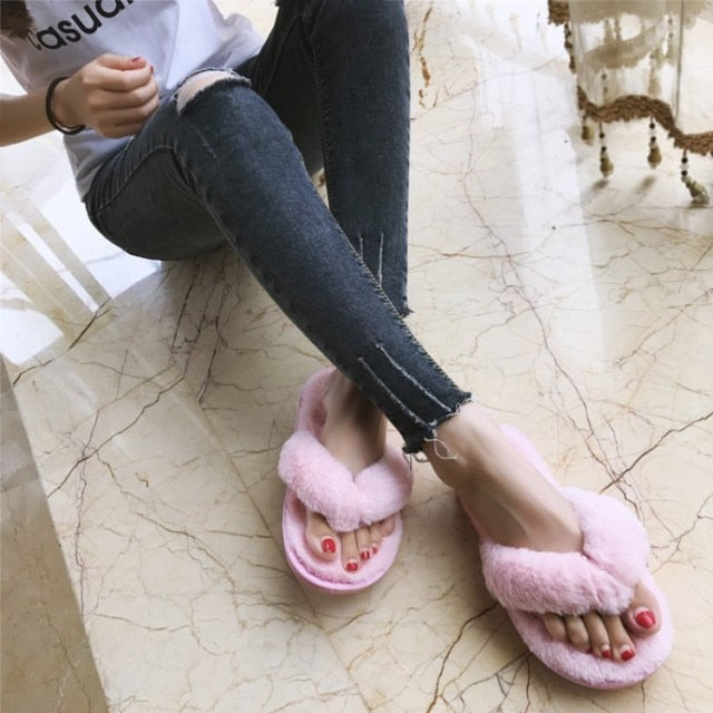 Women Home Faux Fur Warm Slippers