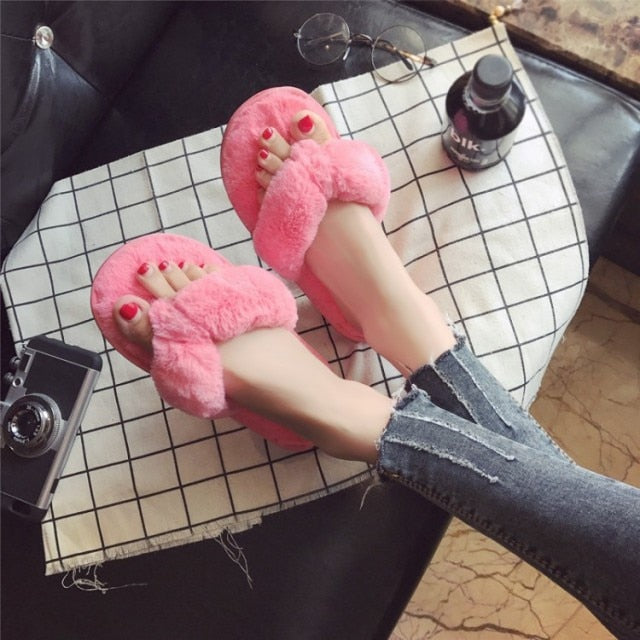 Women Home Faux Fur Warm Slippers
