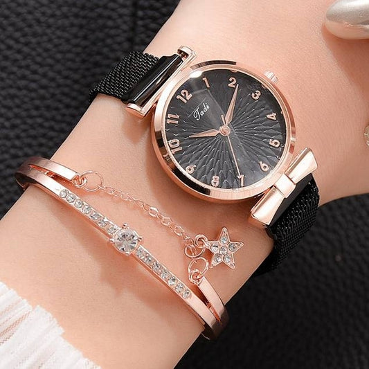 Luxury Women Quartz Magnetic Pink Dial Wrist Watch