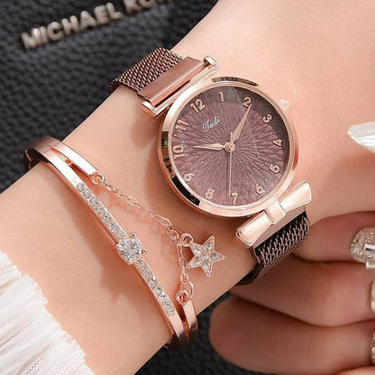 Luxury Women Quartz Magnetic Pink Dial Wrist Watch