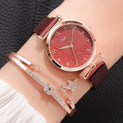 Luxury Women Quartz Magnetic Pink Dial Wrist Watch