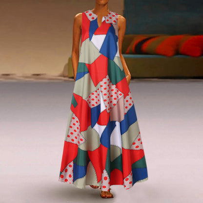 Women Floral Print Boho Casual Long Off Shoulder V Neck Dress