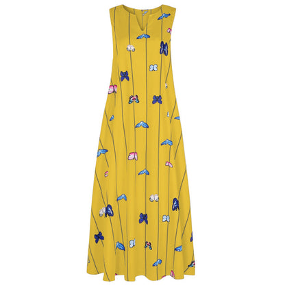 Women Floral Print Boho Casual Long Off Shoulder V Neck Dress