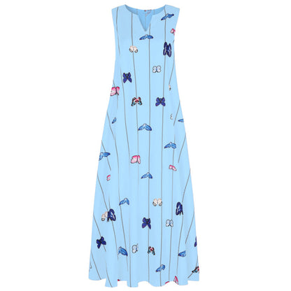 Women Floral Print Boho Casual Long Off Shoulder V Neck Dress