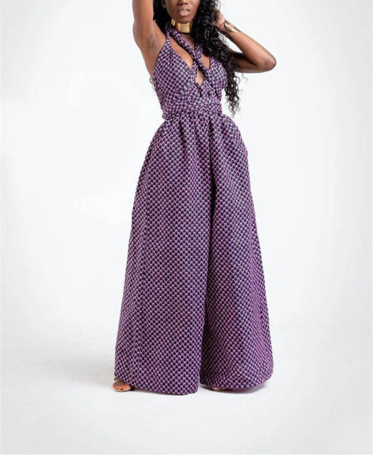 Women Sexy Boho African Jumpsuits Ankara Style DIY Bandage Rompers