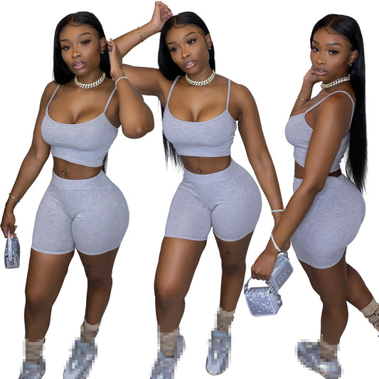 Women Two Piece Crop Top Fitted Shorts 2 piece Set