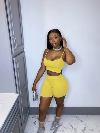 Women Two Piece Crop Top Fitted Shorts 2 piece Set