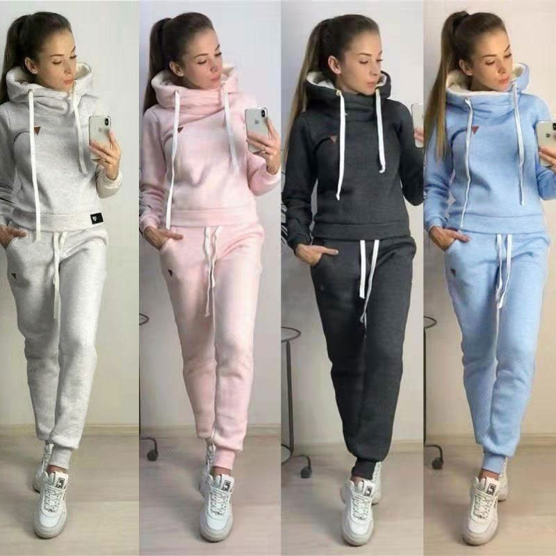 2 Piece Women Fleece Pullover Sweatshirts Jogger Set S-3XL