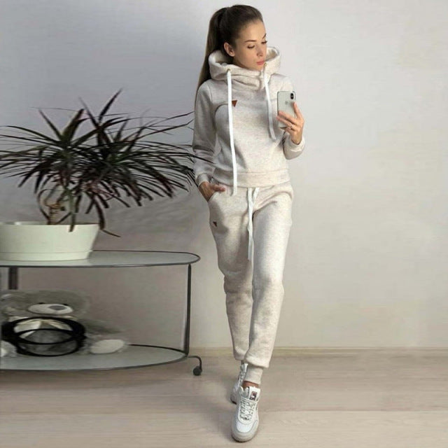 2 Piece Women Fleece Pullover Sweatshirts Jogger Set S-3XL