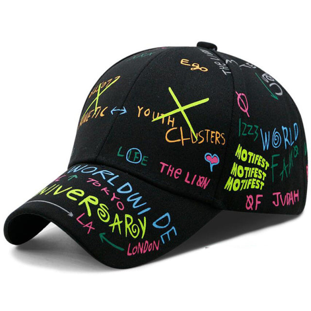 Letter Print Snapback Women Graffiti Hat